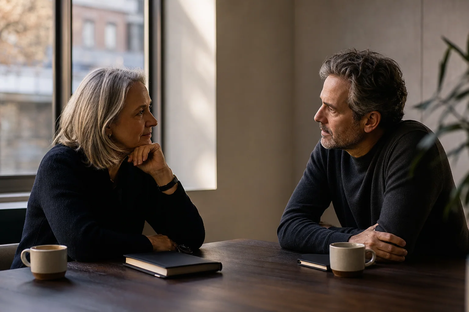 A founder and senior adviser in a quiet, direct conversation