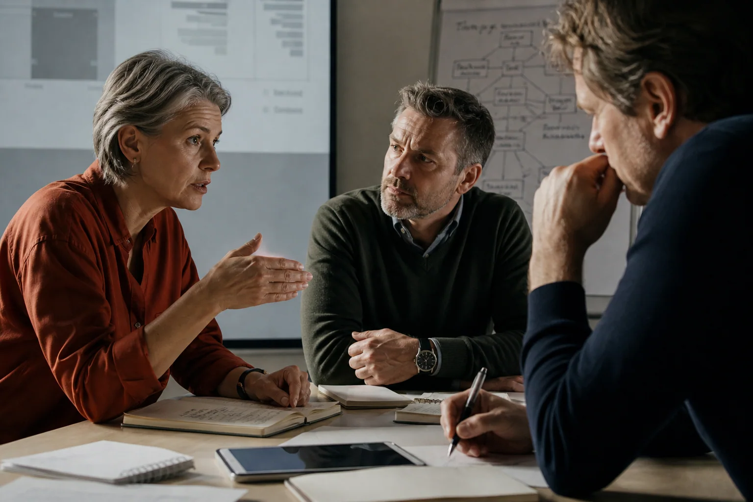 Senior commercial, technical and operating leaders pressure-testing a decision